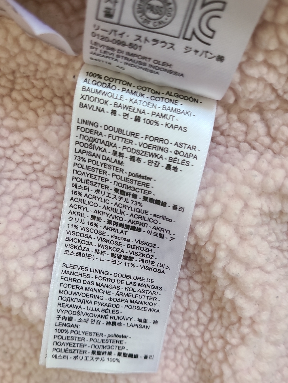 Levi's Light Wash Blue Denim Sherpa Jacket Pink Shearling Large Women's Winter - Picture 6 of 9